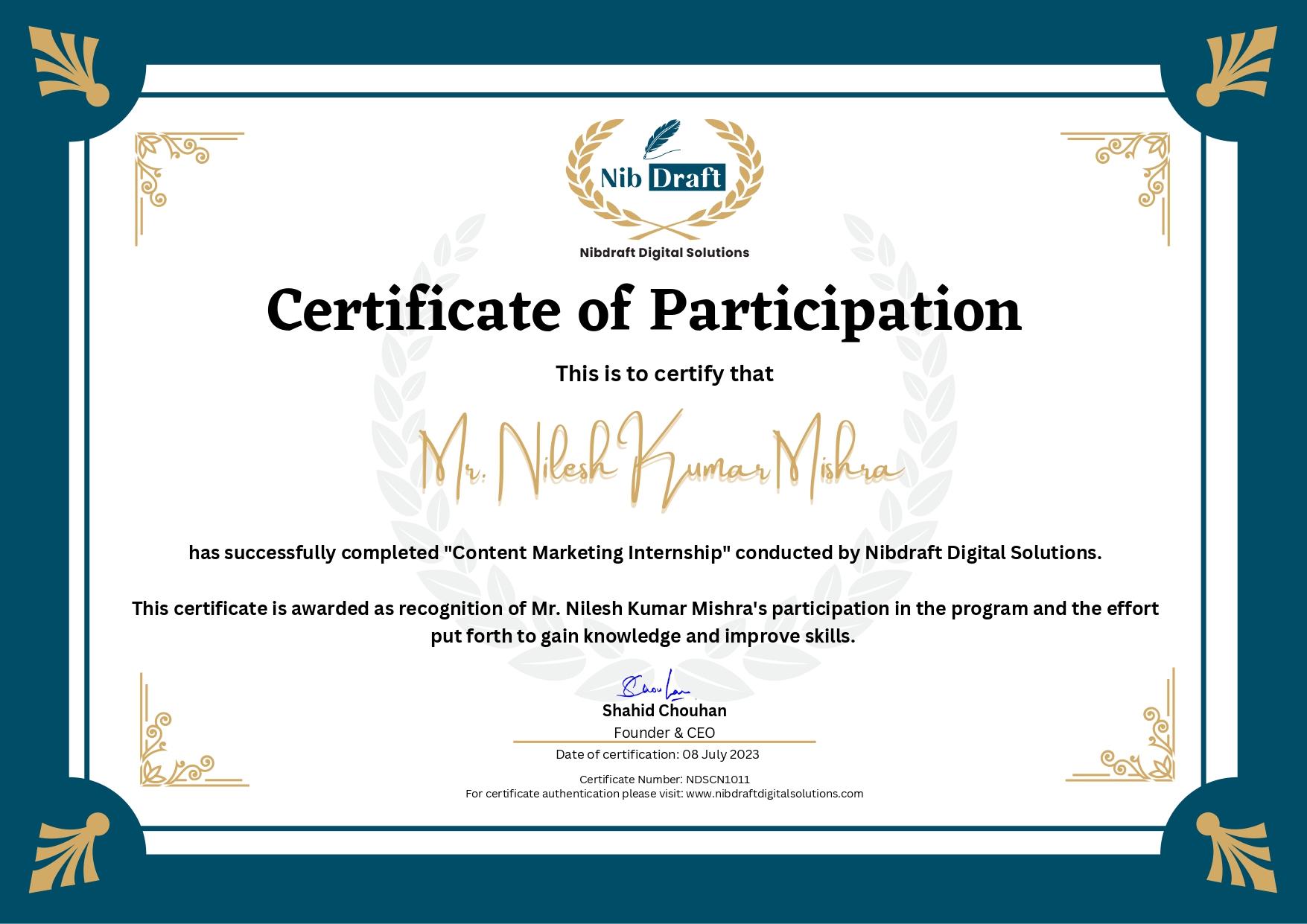 NDSCN1011: Mr. Nilesh Kumar Mishra